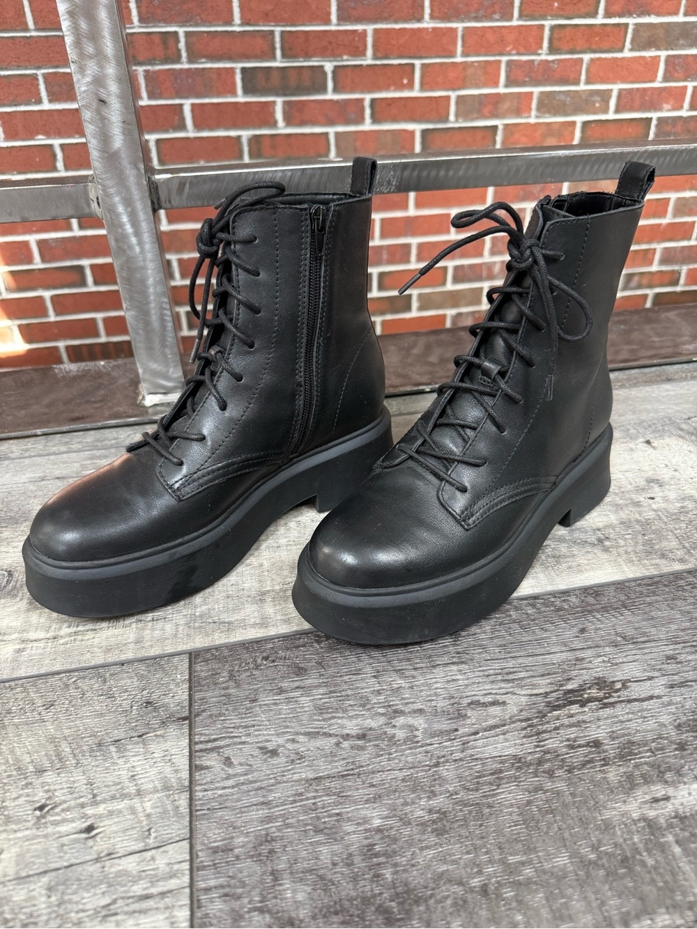 Steve Madden Leather Black Platform Combat Boots